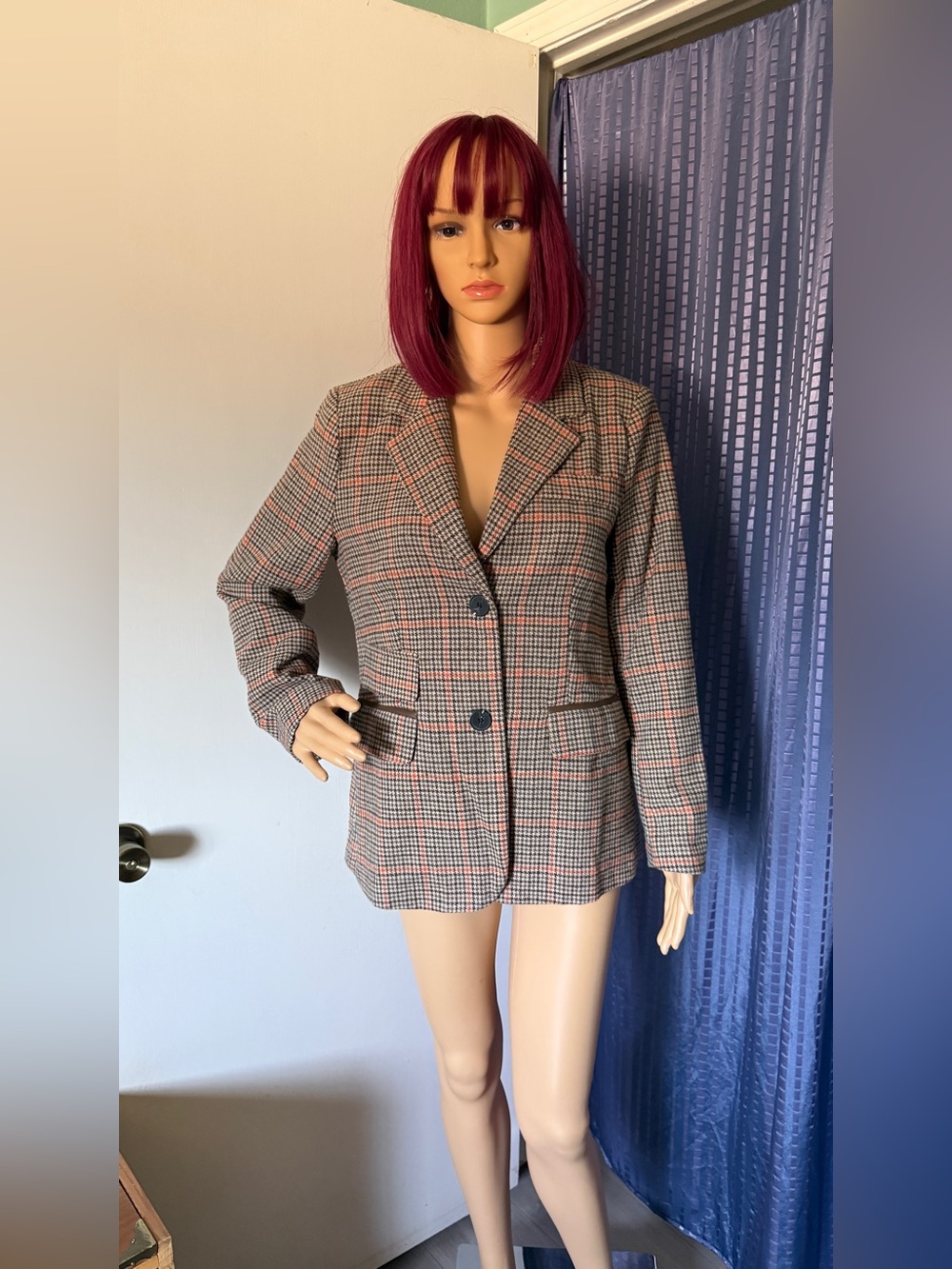 Ebossy Plaid Blazer Women’s M Houndstooth Elbow Patches New With Tags